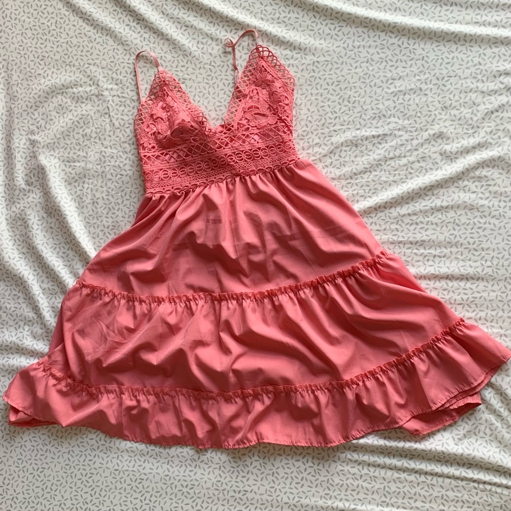 Pink dress with lace detailing